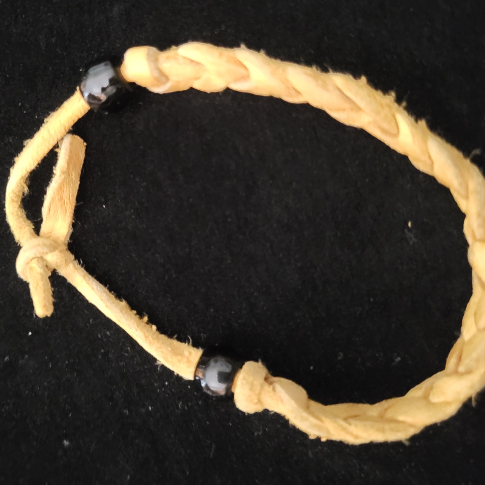 Braided Tan Bracelet with Black Beads